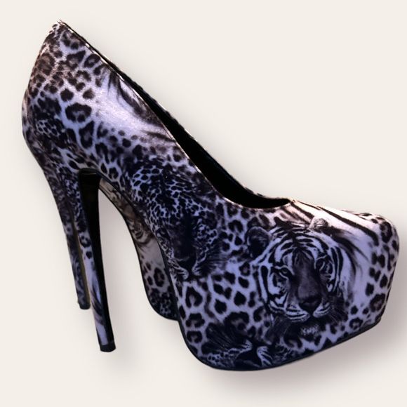 ALBA SAFARI Women Size 10 Tigers Tall Heel Platform Shoes Stilettos Dancer Club - Picture 3 of 12